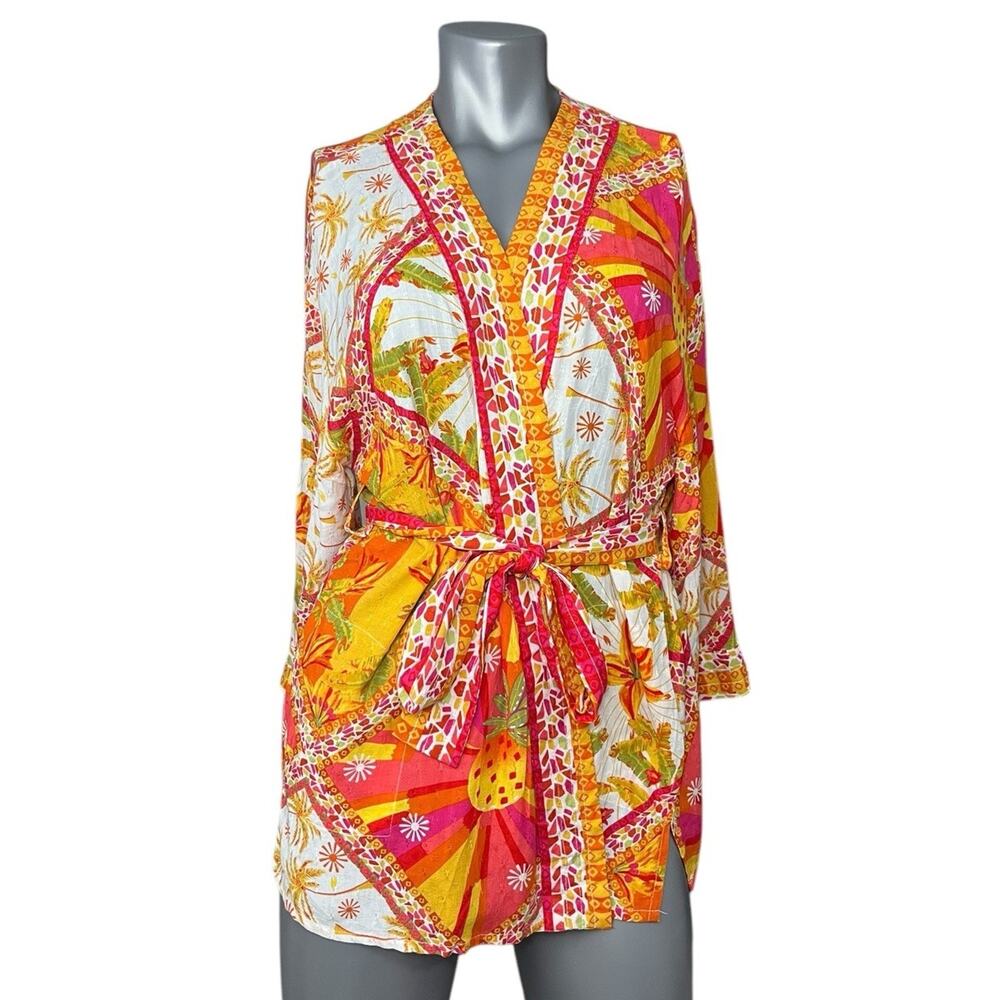 Haute Hippie Orange Yellow 3/4 Sleeve Blouse with Notched Collar